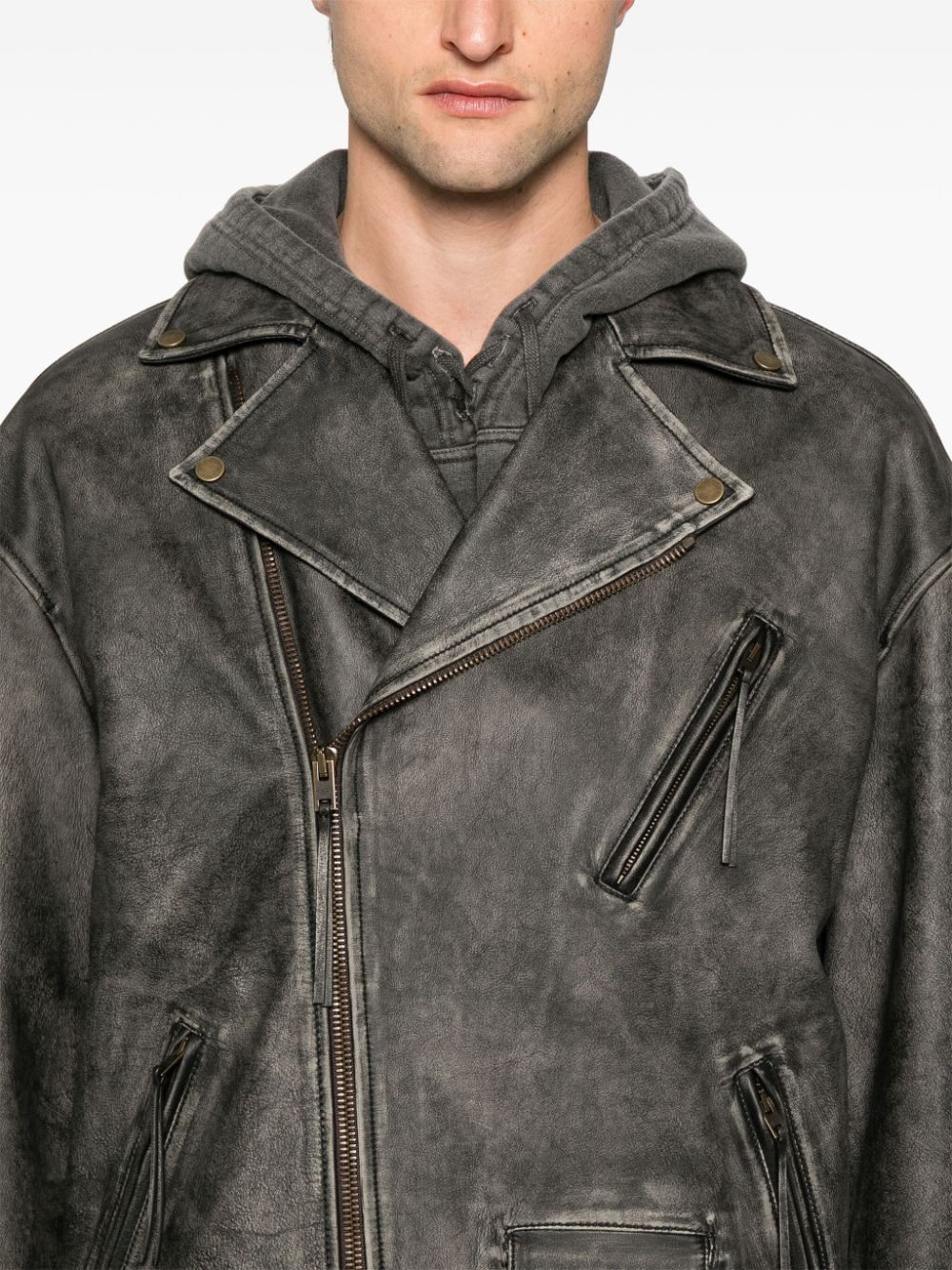 Acne Studios logo-embossed biker leather jacket - Image 5