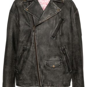 Acne Studios logo-embossed biker leather jacket