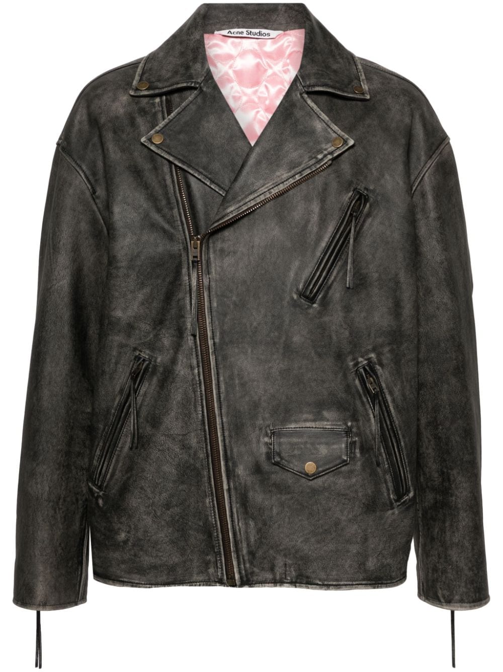 Acne Studios logo-embossed biker leather jacket
