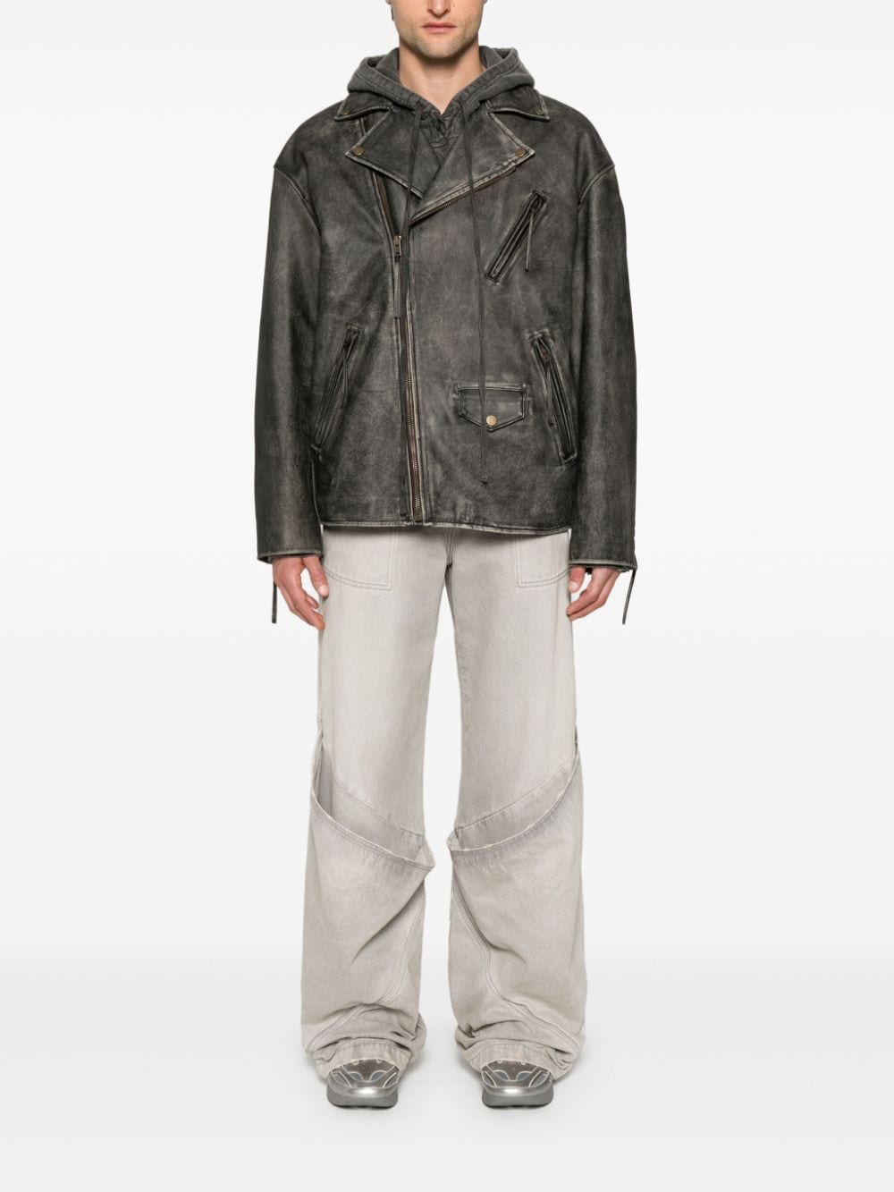 Acne Studios logo-embossed biker leather jacket - Image 2