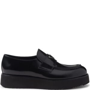 Prada logo-plaque brushed leather loafers