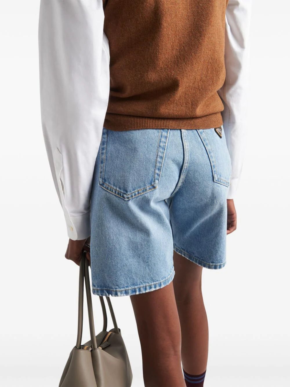 Prada Triangle-logo high-rise denim shorts - Image 4