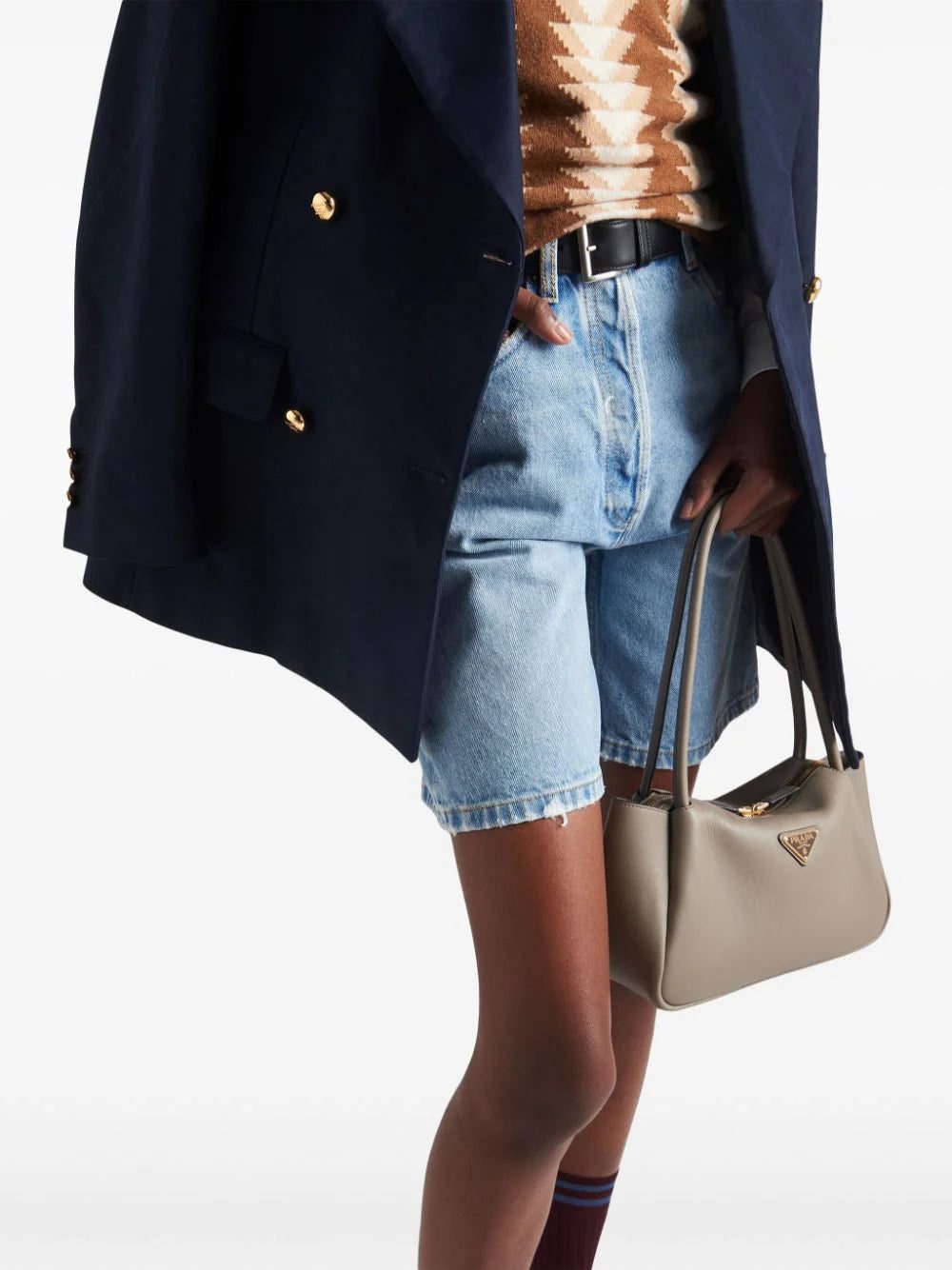 Prada Triangle-logo high-rise denim shorts - Image 3