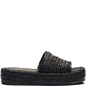 Prada woven-raffia flatform slides