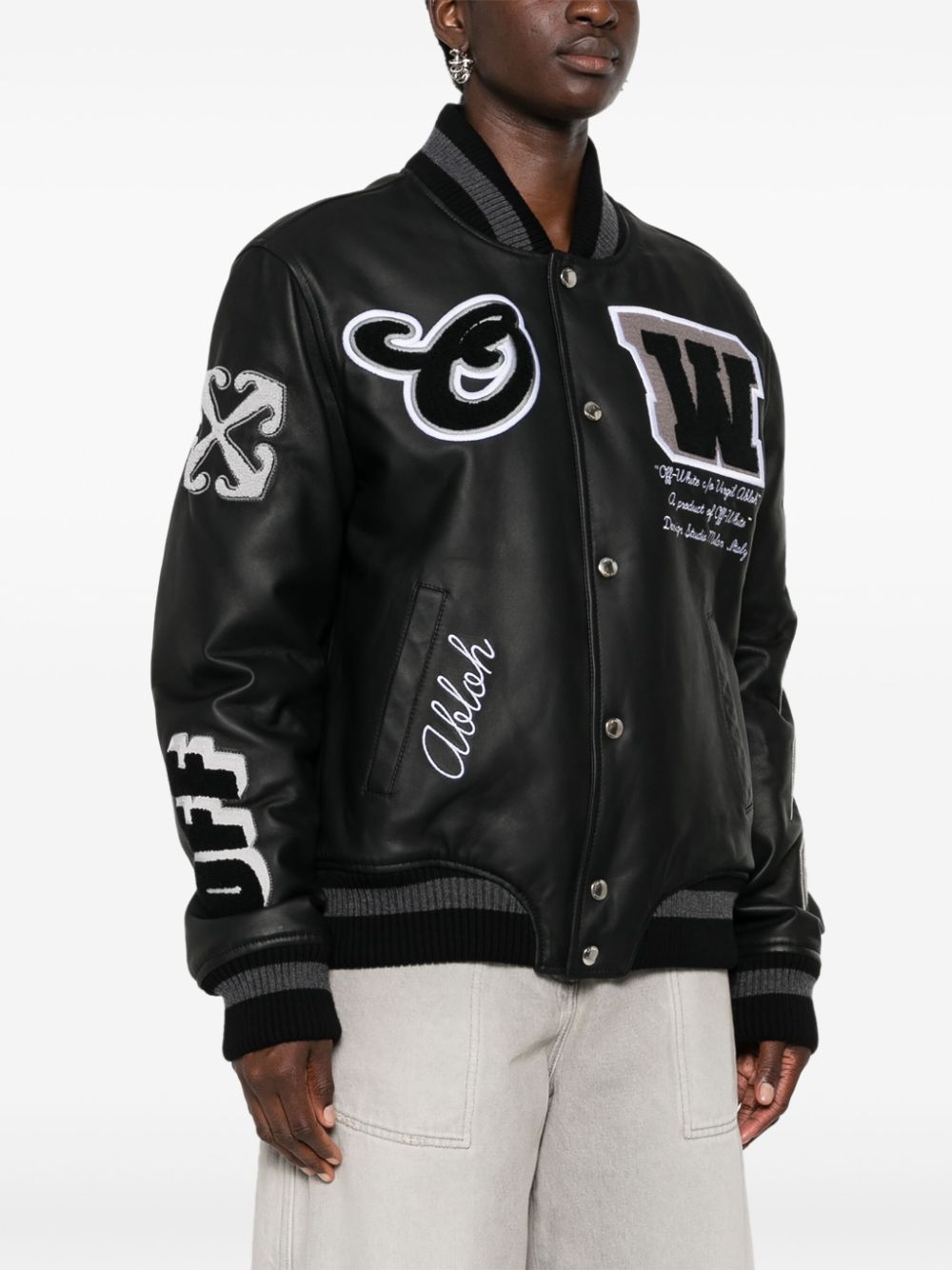 Off-White appliqué leather bomber jacket - Image 3
