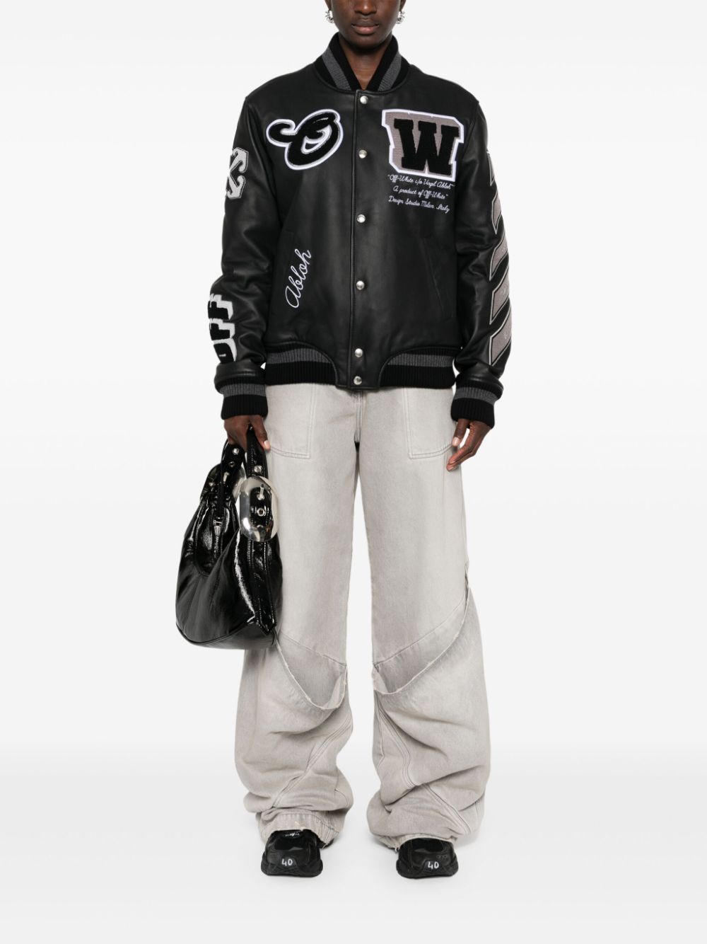Off-White appliqué leather bomber jacket - Image 2