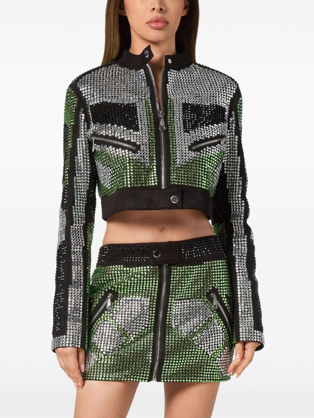 Philipp Plein strass cropped biker jacket - Image 3