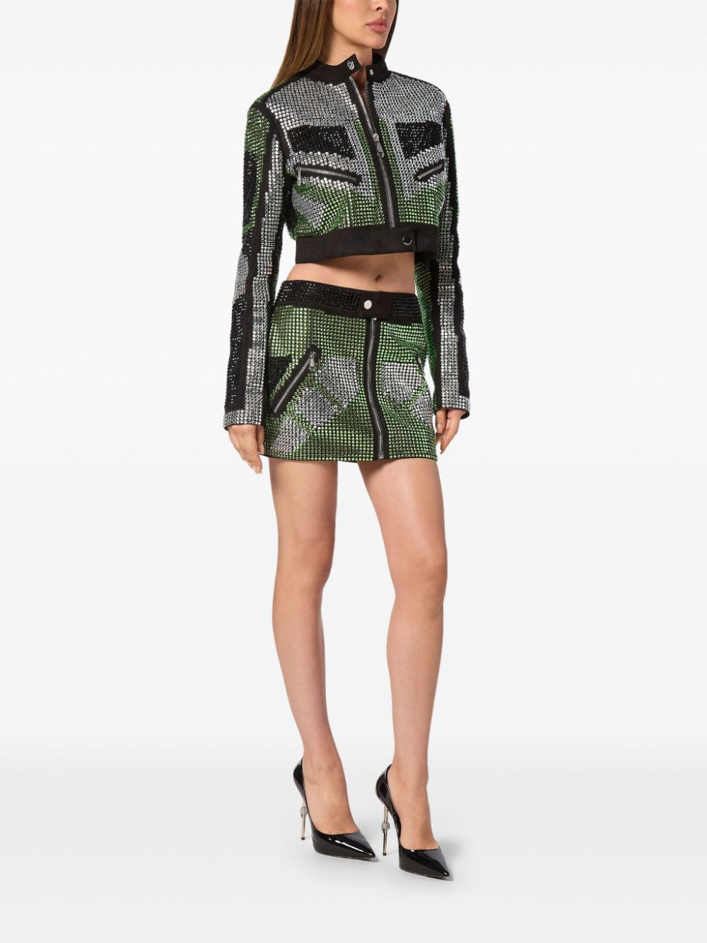Philipp Plein strass cropped biker jacket - Image 2