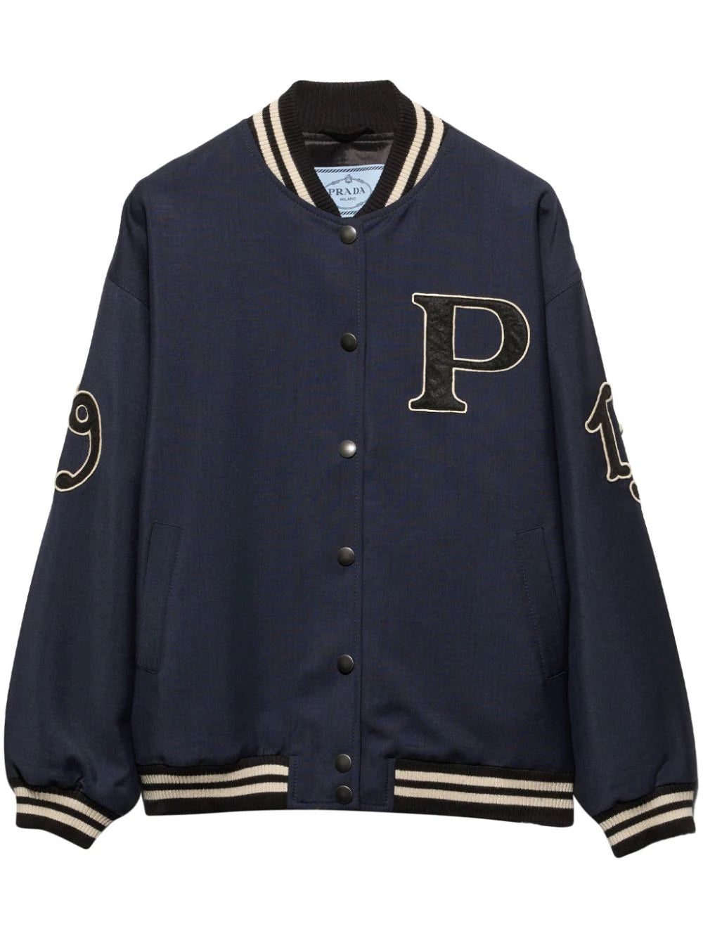 Prada letter-patch appliqué bomber jacket