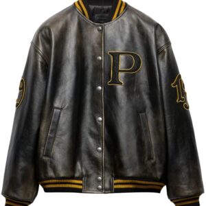 Prada  logo-appliqué leather bomber jacket