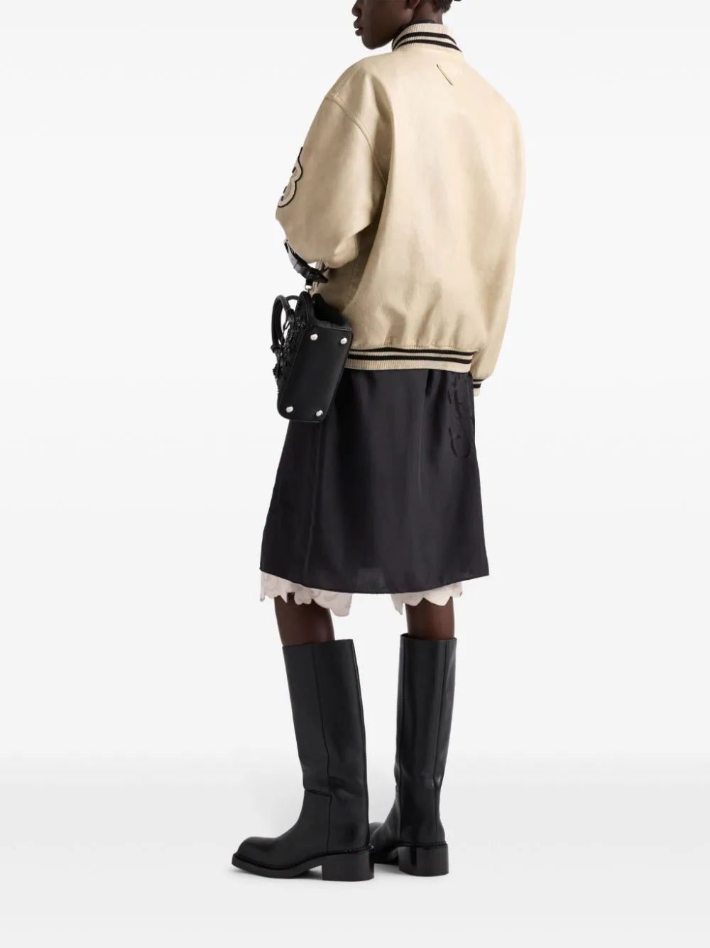 Prada logo-appliqué leather bomber jacket - Image 3