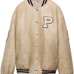 Prada  logo-appliqué leather bomber jacket
