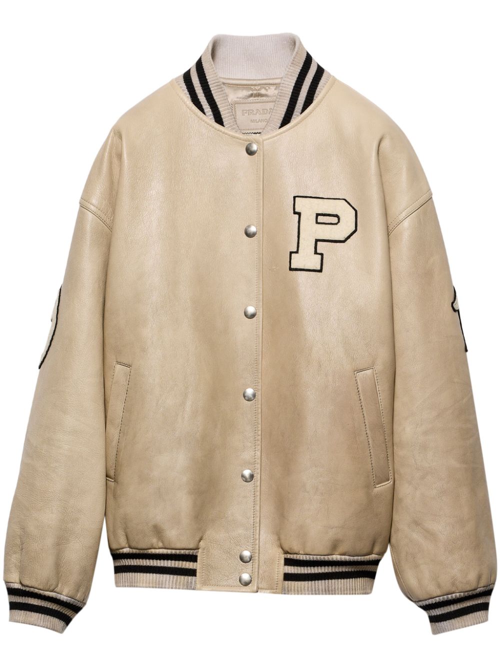 Prada logo-appliqué leather bomber jacket
