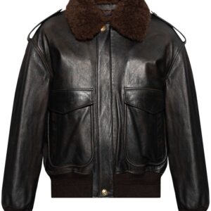 Versace logo-debossed leather jacket