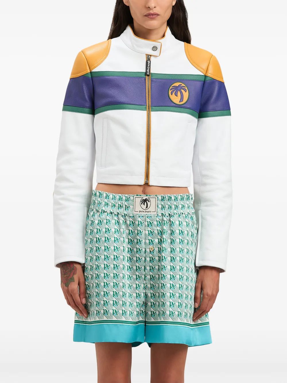 Palm Angels Classic logo leather biker jacket - Image 3