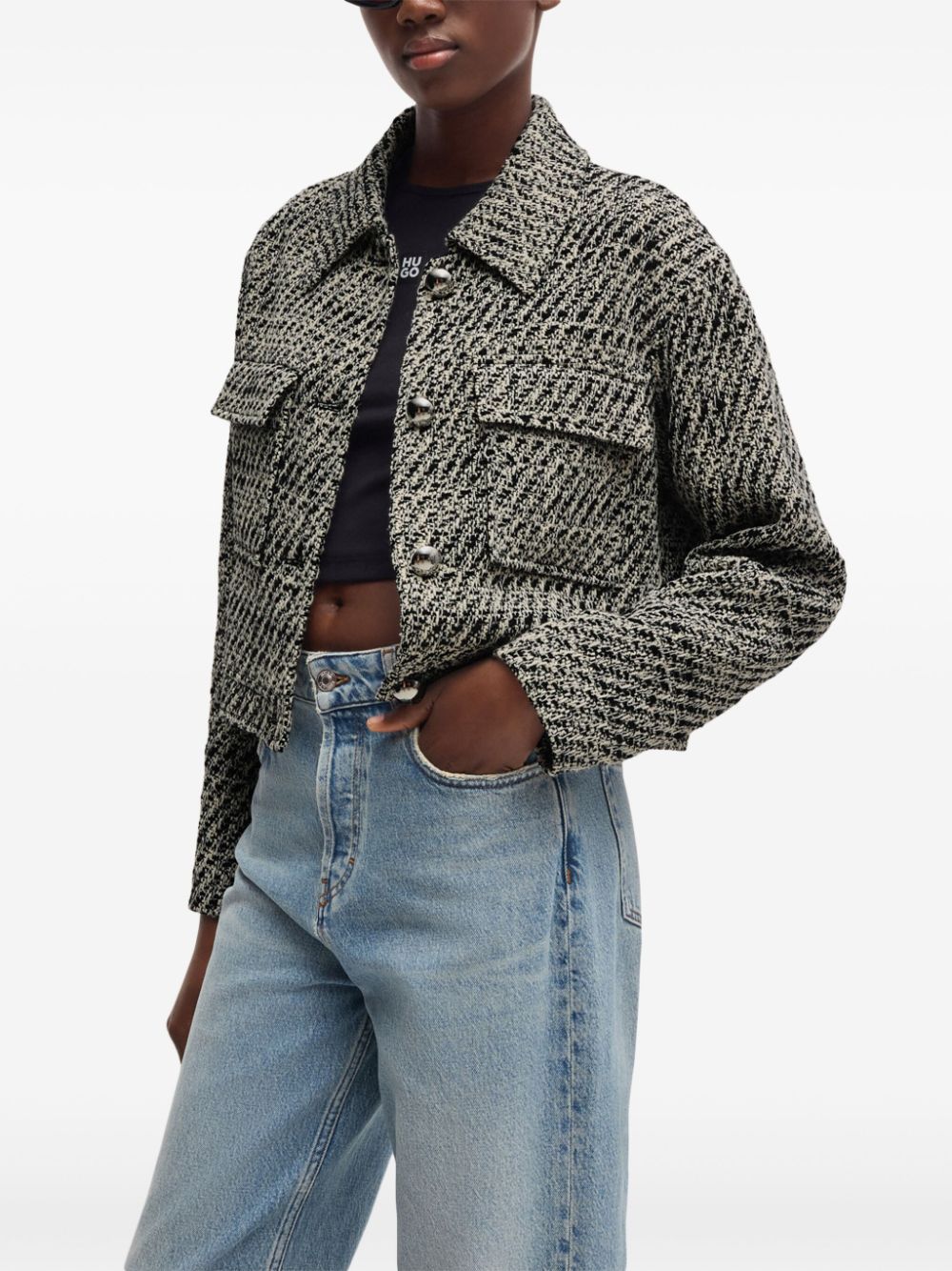 HUGO logo-patch cropped jacket - Image 3