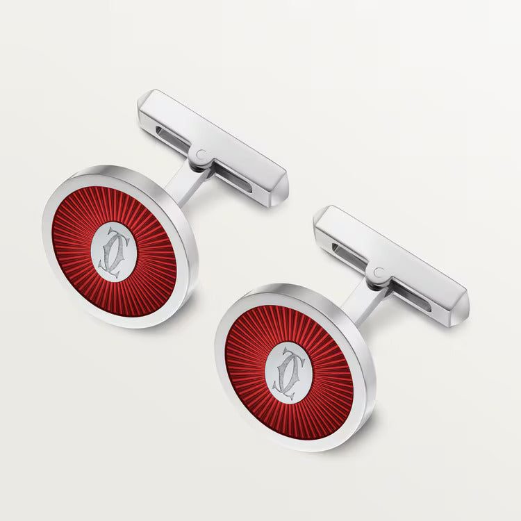 Cartier cufflinks with burgundy lacquer Sunray motif - Image 3