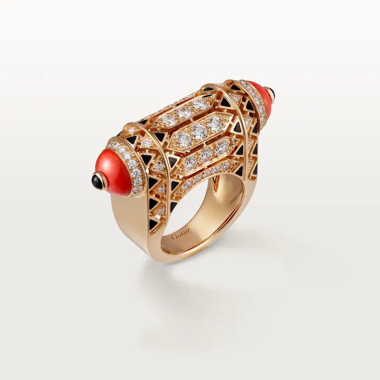 Cartier Géometrie & Contrastes ring, coral, paved