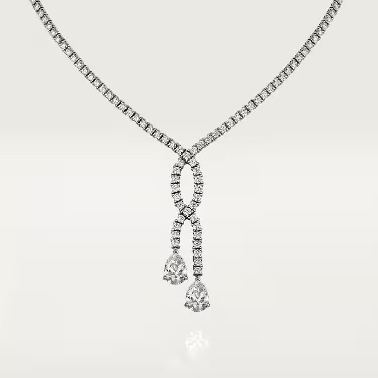 Cartier Long necklace, 2 pear-cut diamonds, paved