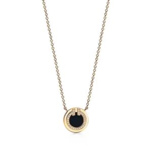 Tiffany Diamond and Black Onyx Circle Pendant