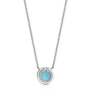 Tiffany Diamond and Turquoise Circle Pendant