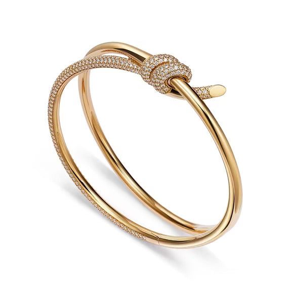 Tiffany Knot Double Row Hinged Bangle in Yellow Gold with Diamonds - Image 3