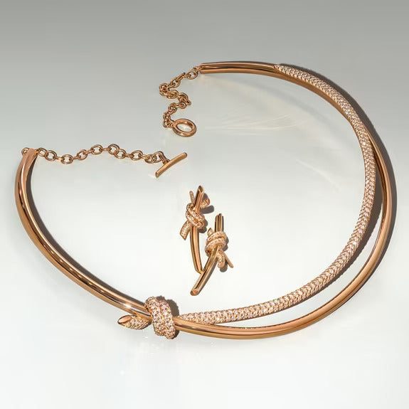 Tiffany Double Row Necklace in Rose Gold with Diamonds - Image 6