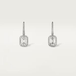 Cartier Destinée sleeper earrings, 2 emerald-cut diamonds, paved
