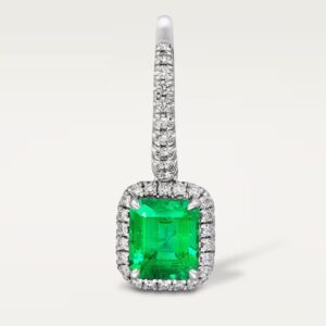 Cartier Destinée sleeper earrings, 2 emerald-cut emeralds, paved