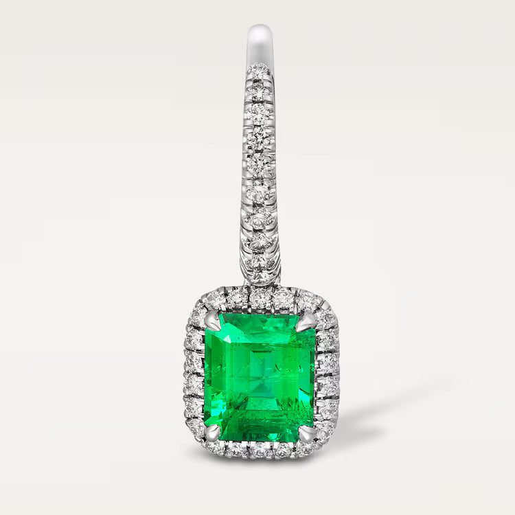 Cartier Destinée sleeper earrings, 2 emerald-cut emeralds, paved