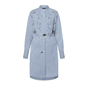 Louis Vuitton Bejeweled Floral Pinstripe Shirt Dress