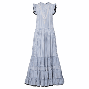 Louis Vuitton Bejeweled Pinstripe Tiered Dress