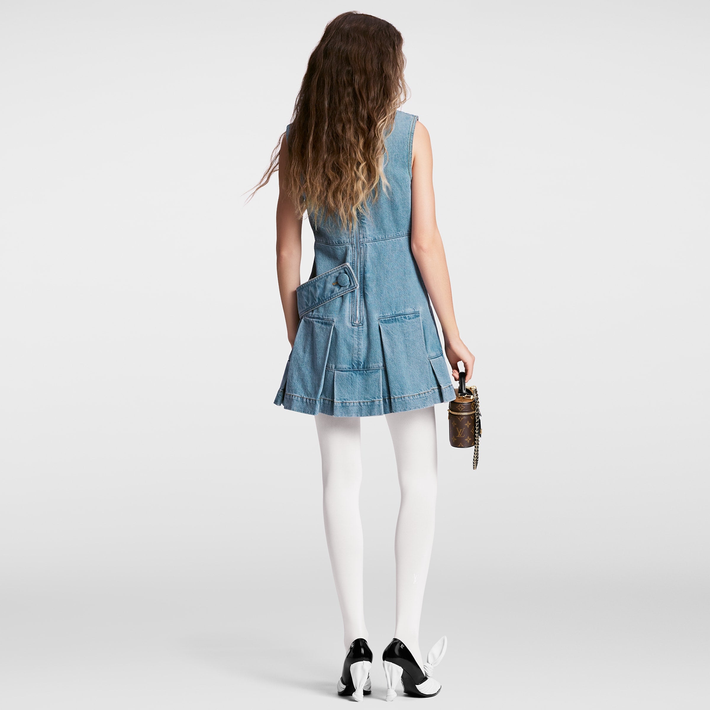 Louis Vuitton Denim Button Tab Pleat Dress - Image 3