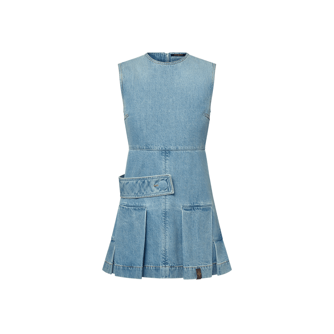 Louis Vuitton Denim Button Tab Pleat Dress