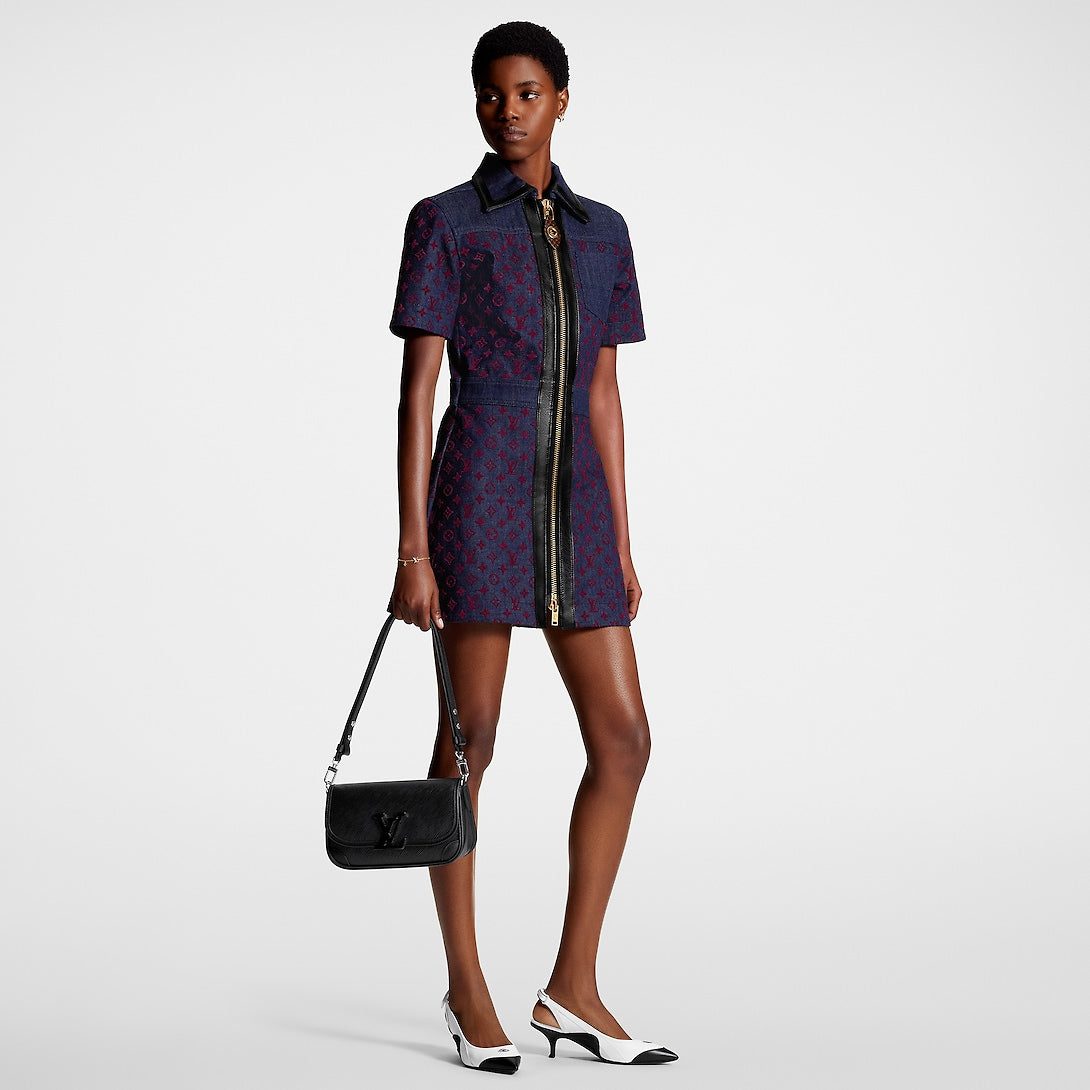 Louis Vuitton Flocked Monogram Denim Zip-Up Dress - Image 2
