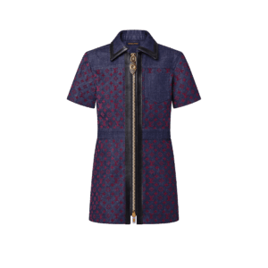 Louis Vuitton Flocked Monogram Denim Zip-Up Dress