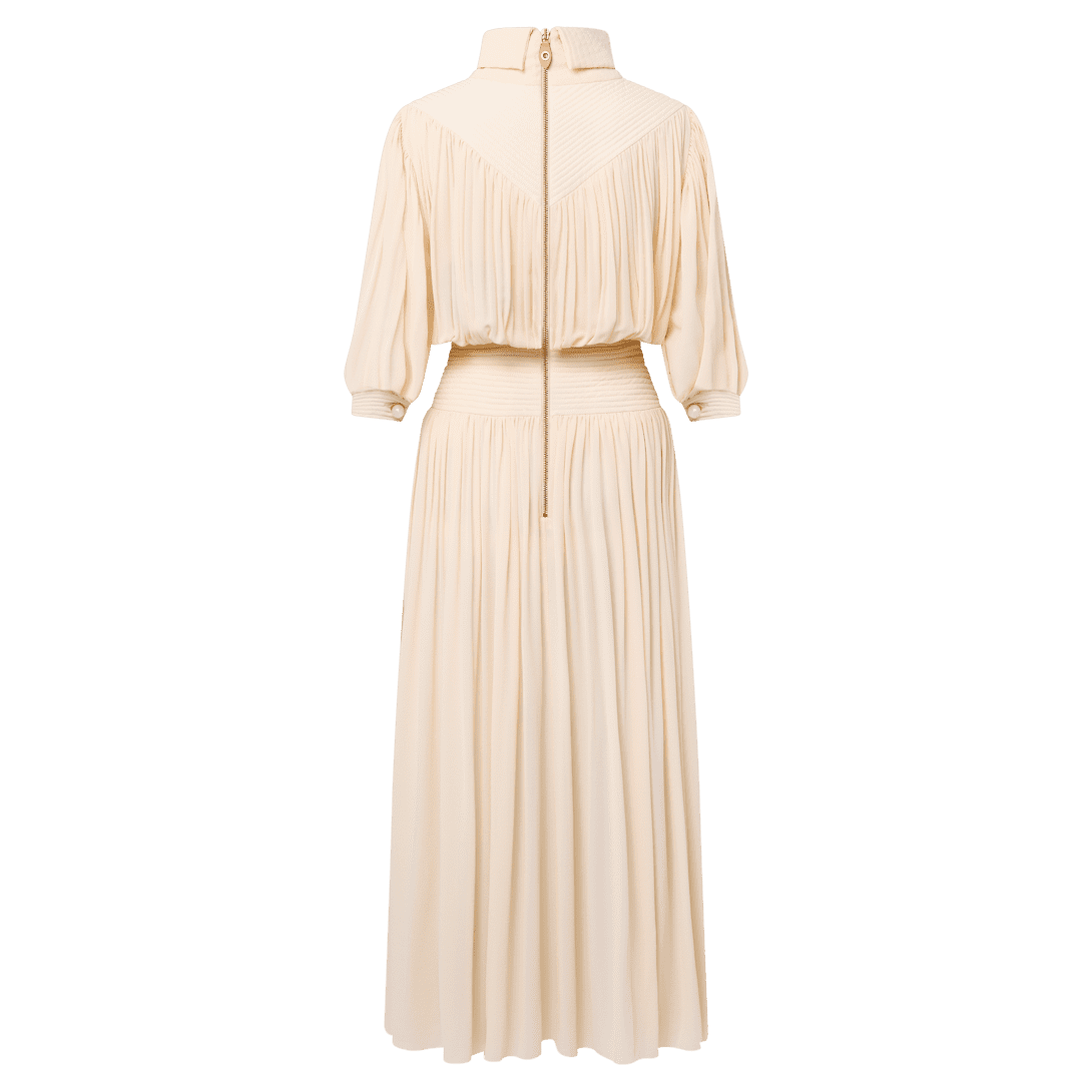Louis Vuitton Fold-over Collar Gathered Silk Midi Dress - Image 3