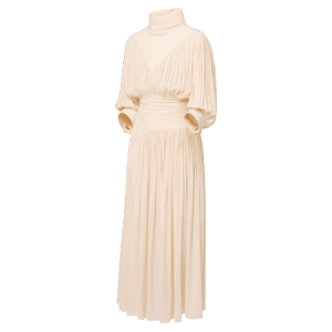 Louis Vuitton Fold-over Collar Gathered Silk Midi Dress