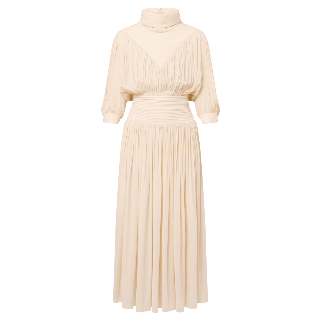 Louis Vuitton Fold-over Collar Gathered Silk Midi Dress - Image 2