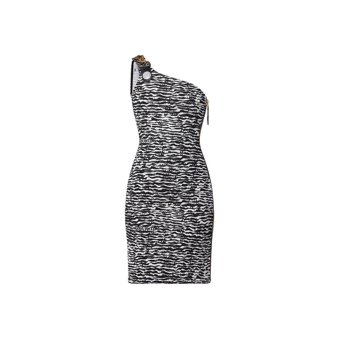 Louis Vuitton Ink Tiger XXL Detail One-Shoulder Dress