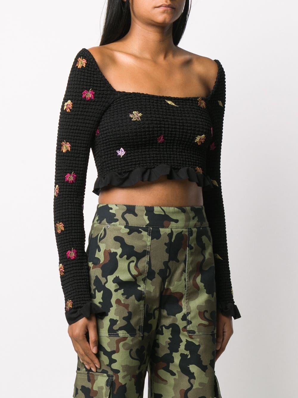 Off-White embroidered-leaves cropped top - Image 3
