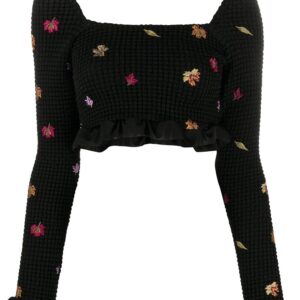 Off-White embroidered-leaves cropped top