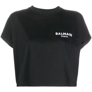 Balmain  logo-embroidered cropped T-shirt
