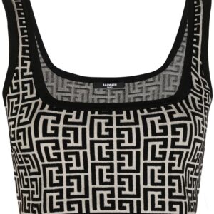 Balmain cropped monogram jacquard vest top