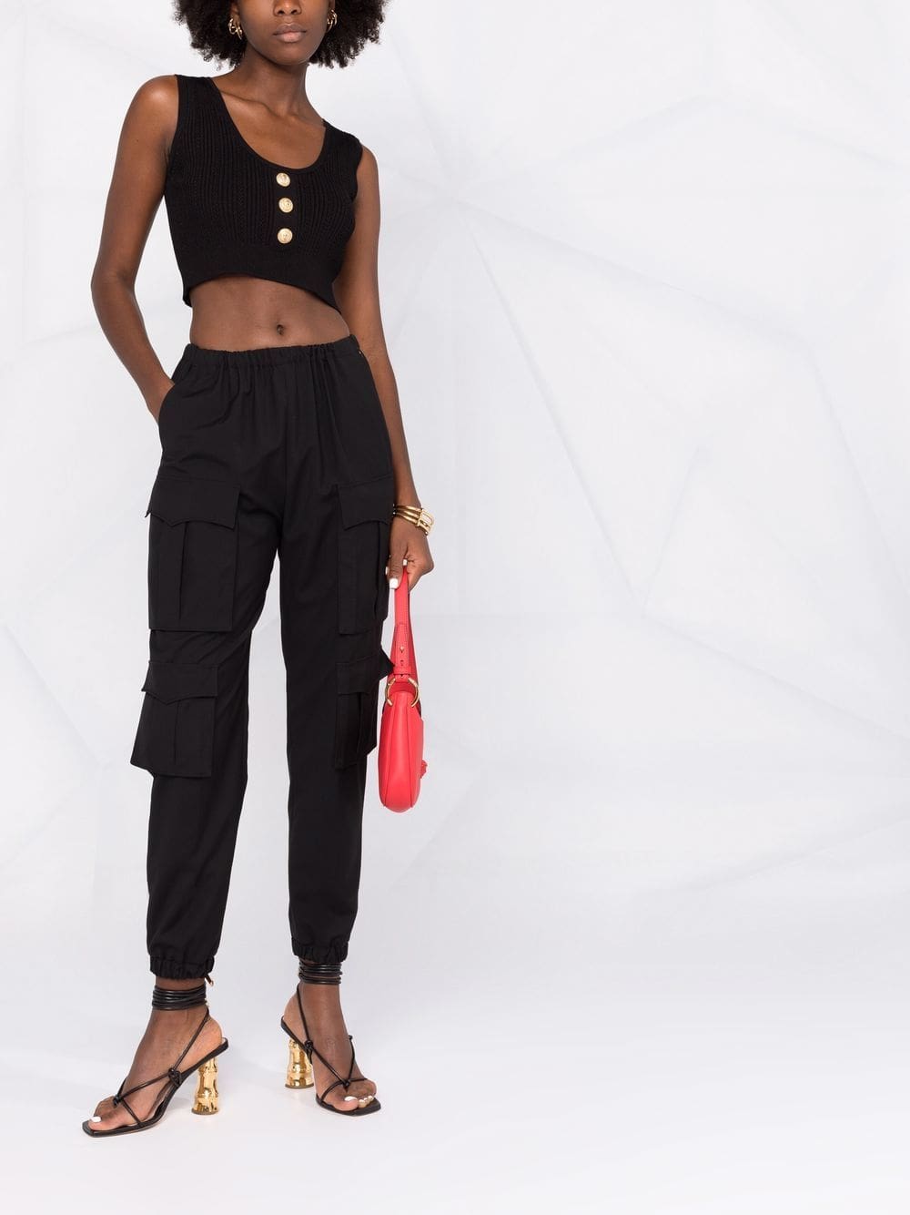 Balmain logo-button cropped sleeveless knitted top - Image 2