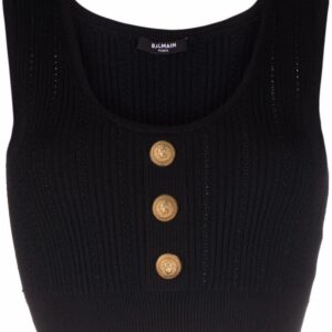 Balmain logo-button cropped sleeveless knitted top