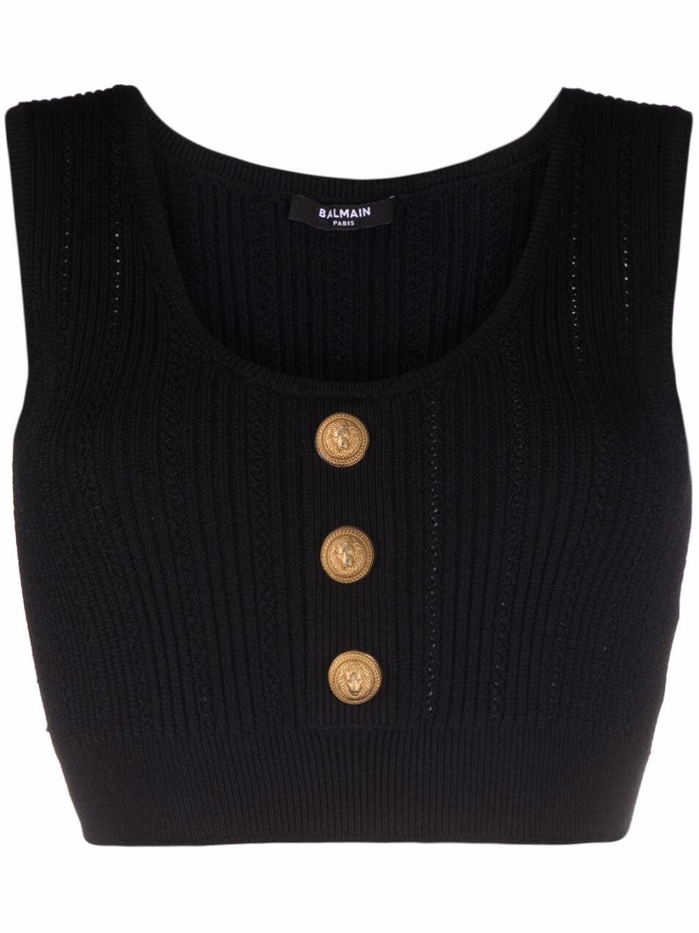 Balmain logo-button cropped sleeveless knitted top