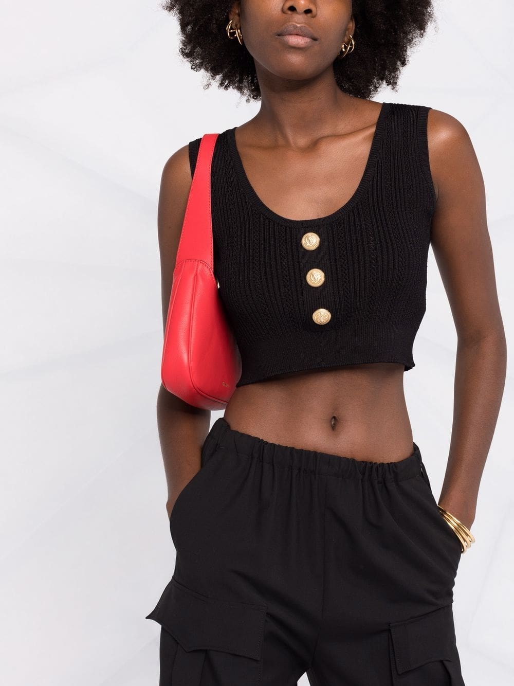 Balmain logo-button cropped sleeveless knitted top - Image 5