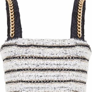 Balmain chain-straps tweed crop top