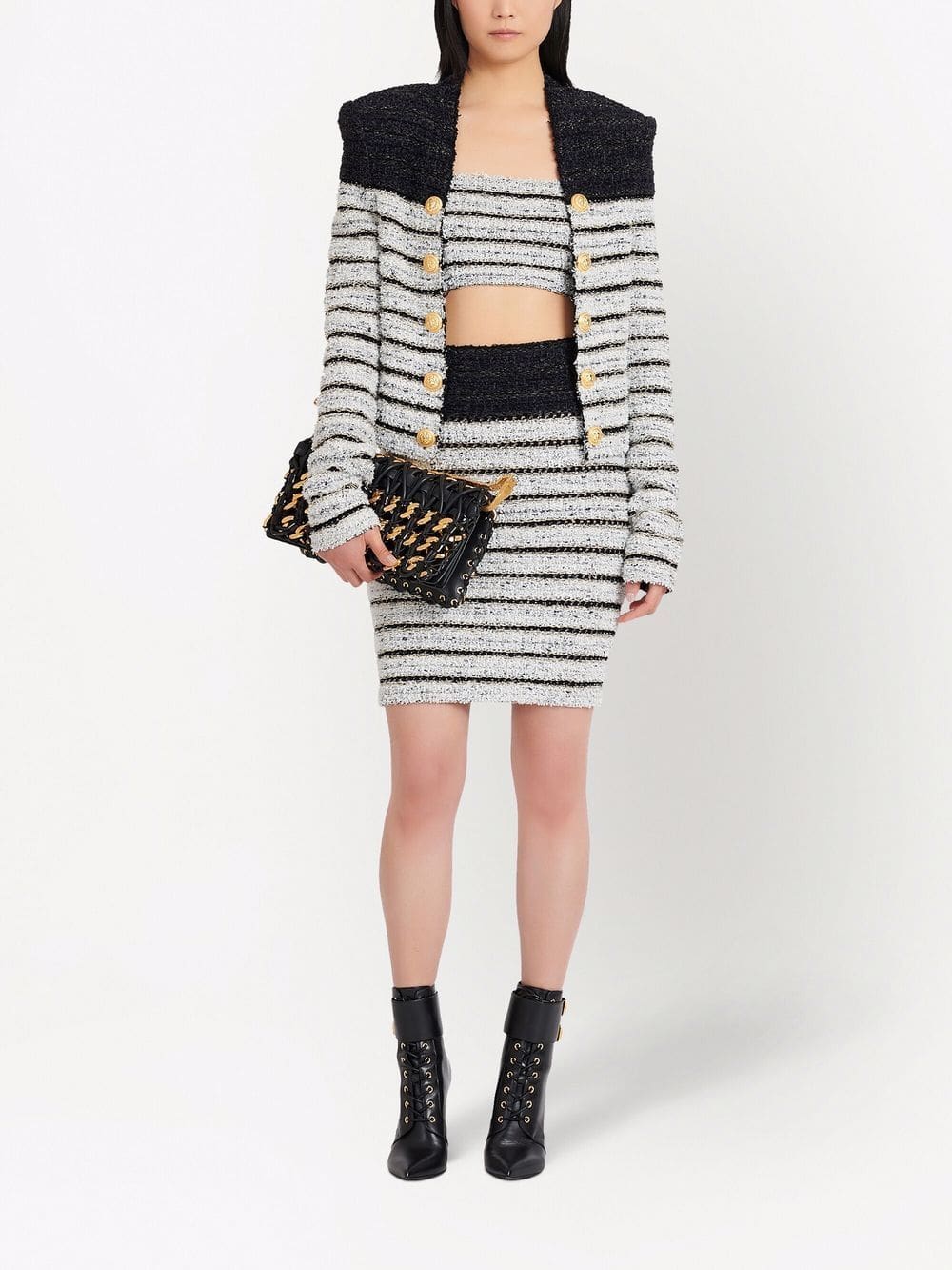 Balmain chain-straps tweed crop top - Image 2